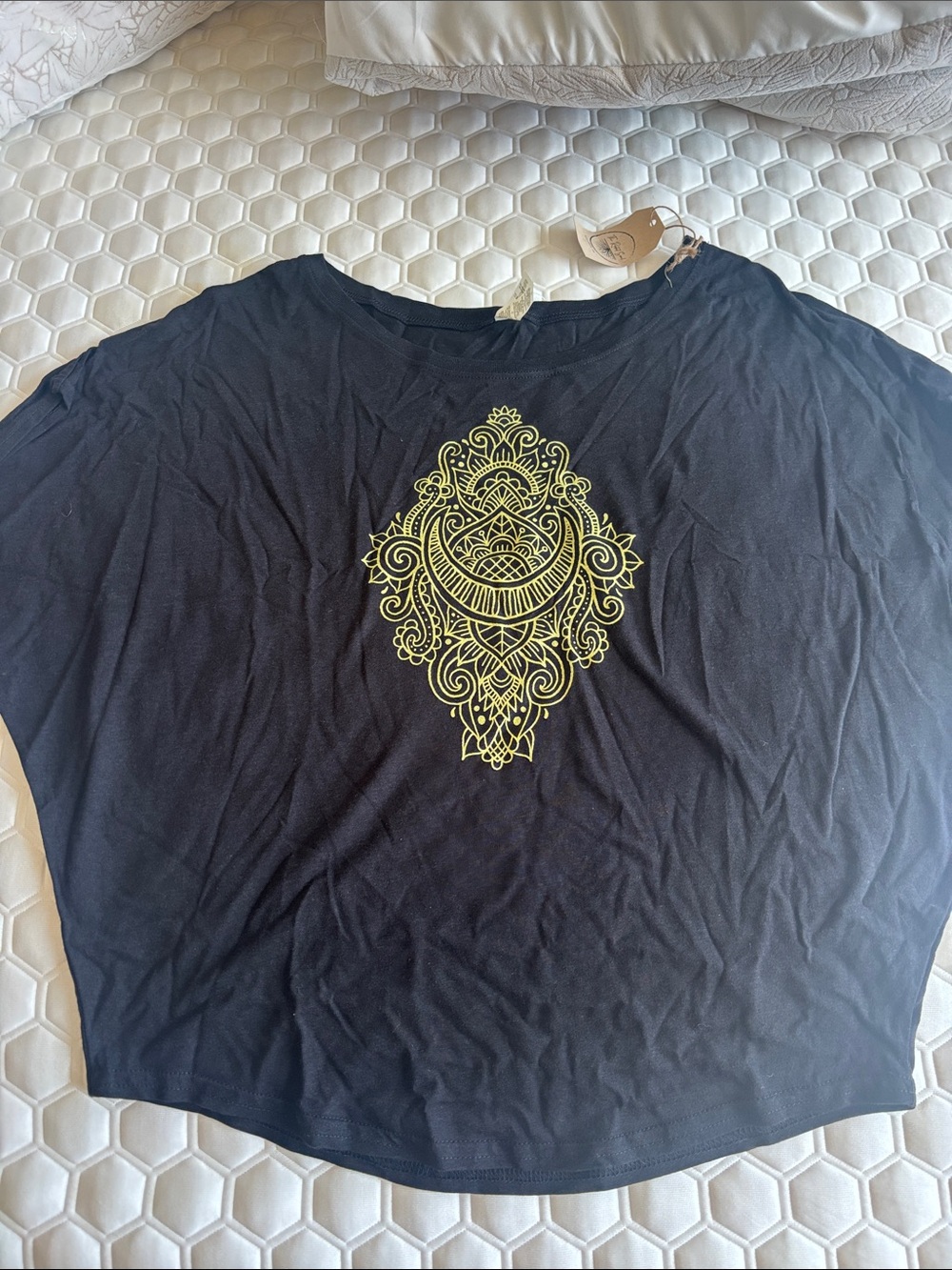 Soul Flower Black Short Sleeve Tee with Yellow Ornate Graphic